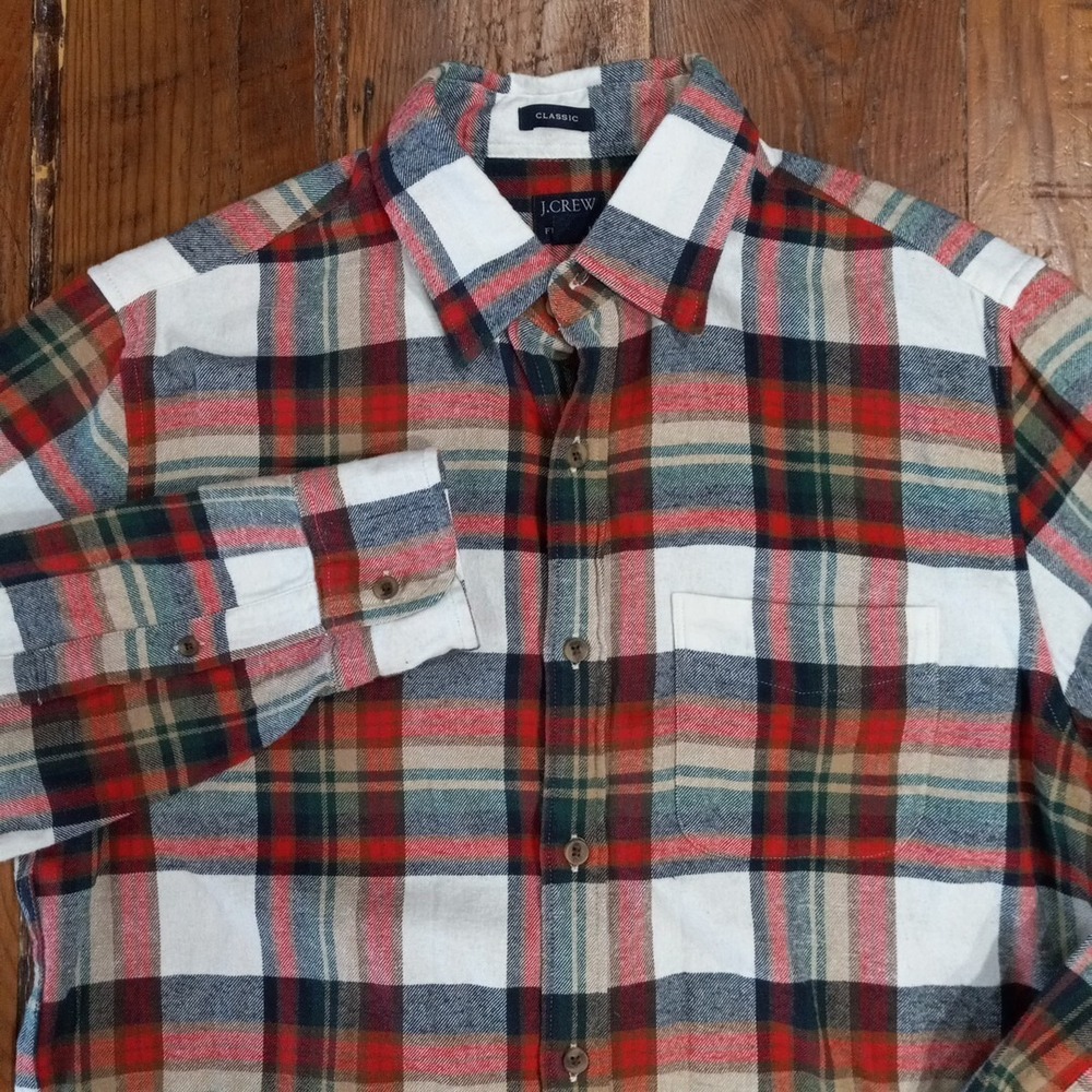 J. Crew Men's Plaid Classic Flannel Button Front Shirt Size Medium Multi-Color